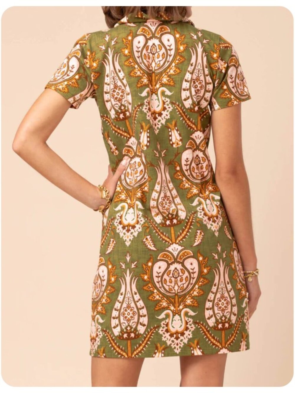 Spartina 449 Devin Polo Mercer House Damask Olive Short Sleeve Dress sz L - Picture 3 of 9